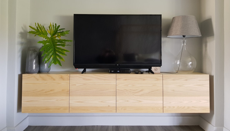 TV unit made of Solid Oak with four flap down doors