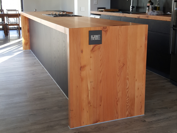 60mm solid Oregon Pine kitchen island counter with double down stand finished in polyurethane lacquer